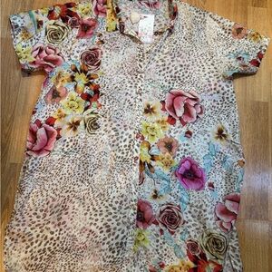 Johnny Was Multicolor Floral and Leopard Blouse